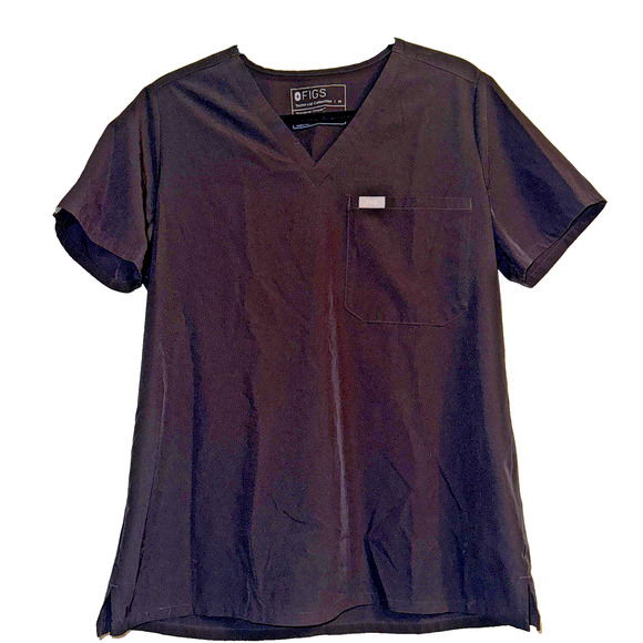 FIGS Catarina‎ One-Pocket Scrub Top Women's Medium Black V-Neck Medical Uniform - Picture 1 of 9